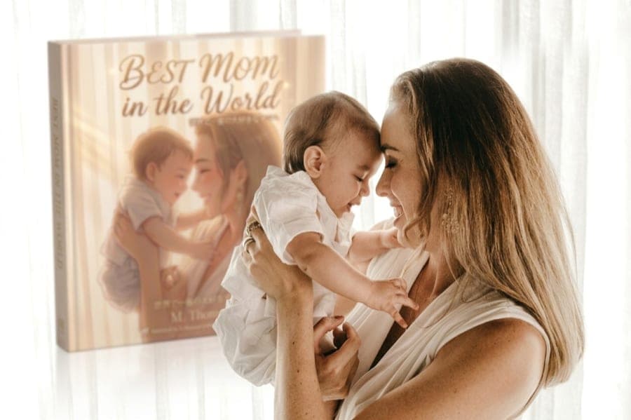 A mother holding her newborn baby, soft golden light