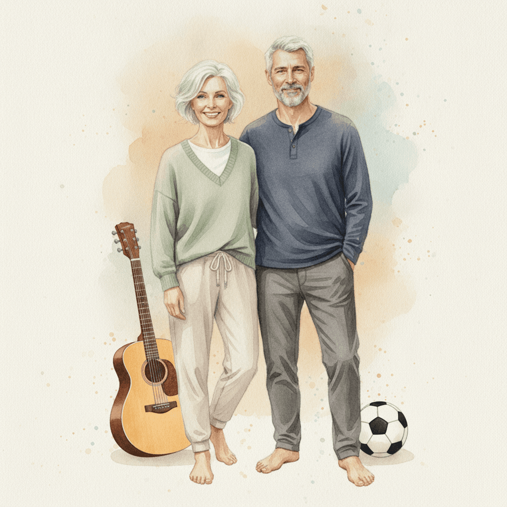 Page 48 of Eva & Daniel's book: the final keepsake portrait, Eva with her guitar and Daniel with his football