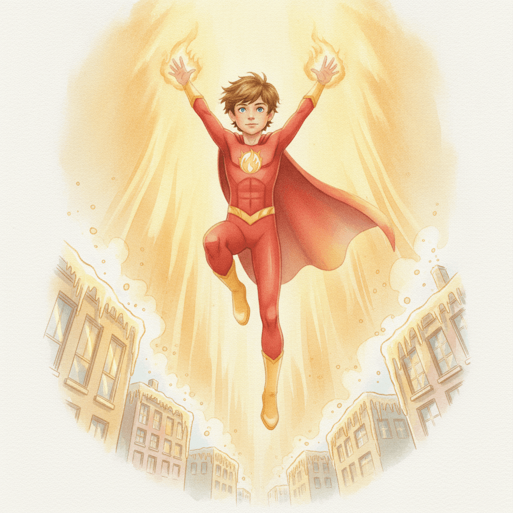 Page from Leo's book: Leo soars above the city